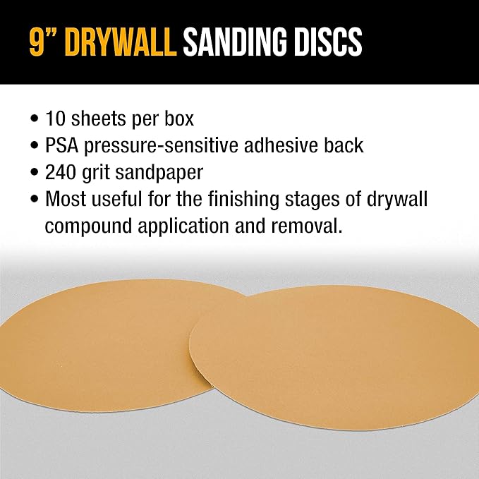 Dura-Gold Premium 9" Drywall Sanding Discs - 240 Grit (Box of 10) - Sandpaper Discs with PSA Self Adhesive Stickyback, High-Performance Fast Cutting Aluminum Oxide Abrasive - for Drywall Power Sander