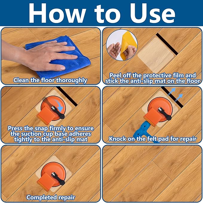 moonoom Floor Gap Fixing Tool, Heavy Duty Floor Gap Repair Kit with 5pcs Sticky Pads, Floors Suction Cup and Mallet for Laminate Vinyl Tile Wood Plank Gaps Efficient Repairs