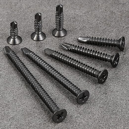 Wensilon竊?50pcs竊?8횞2?쓋or Sheet Metal Self-Tapping Screws 410 Black Stainless Steel Flat Head High-Strength Quick self-Drilling Screws