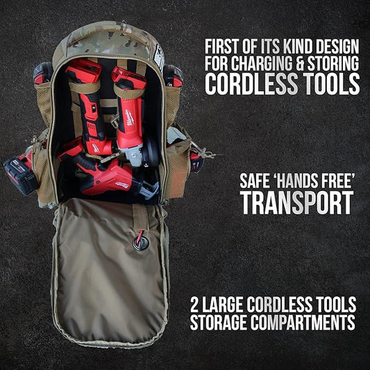 Spec Ops Tool Gear SF-18 Zulu Cordless Tool Backpack, Heavy Duty Military Bag, Charging Station Tactical Backpack - The Breacher (Coyote Tan)