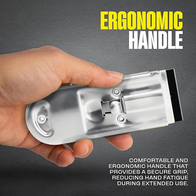 Heavy Duty Retractable Razor Blade Scraper with Stainless Steel Body, Ideal For Removing Stickers, Decals, Paint, Adhesive Residue, and More. Fits All Standard Size Razor Blades