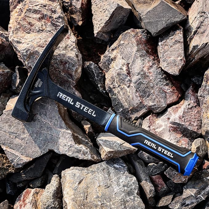 Real Steel Ultra Rock Pick Hammer 22 oz One Piece Steel Chipping Brick Masonry Hammer with Rubber Grip for Geological Study and Rock Hounding 0523