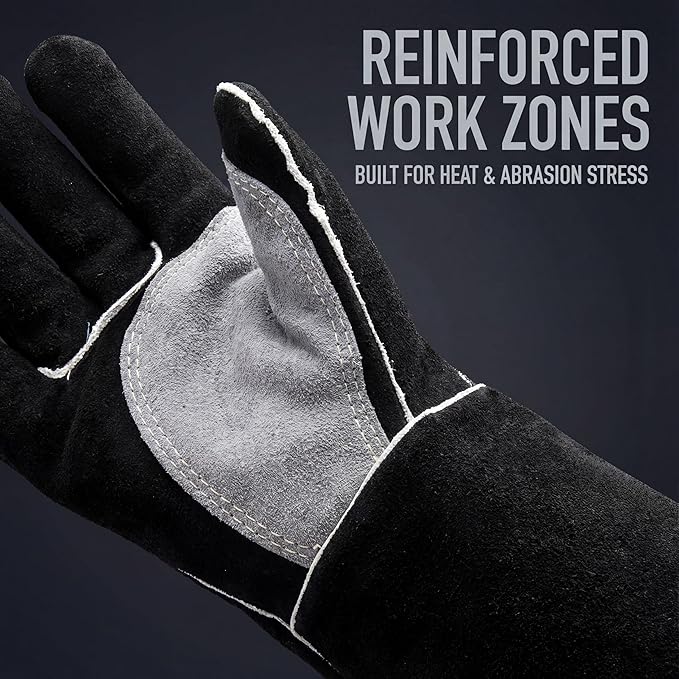 RAPICCA Welding Gloves 16IN Heat & Fire Resistant Leather for Stick MIG TIG Flux-Core Welder, Forge, Blacksmith, Fireplace, Wood Stove, Fire Pit, Furnace, Dry Ice Handling ??Black ??662째F Protection