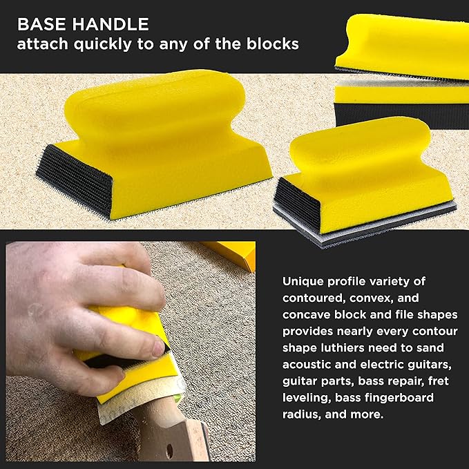 Dura-Gold Luthier Acoustic Guitar Master Woodworker Hand Sanding Block Set with 40 Sheet Hook & Loop Sandpaper Kit - Music Radius Repair Tools, Convex & Concave Profile Shapes, File Sticks - Sand Wood