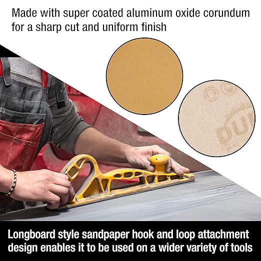 Dura-Gold Premium - 180 Grit Gold - Hook & Loop Backing Longboard Continuous Sandpaper Roll, 2-3/4" Wide, 12 Yards Long - for Automotive & Woodworking Air File Long Board Sanders, Hand Sanding Blocks