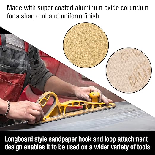 Dura-Gold Premium - 60 Grit Gold - Hook & Loop Backing Longboard Continuous Sandpaper Roll, 2-3/4" Wide, 12 Yards Long - For Automotive & Woodworking Air File Long Board Sanders, Hand Sanding Blocks