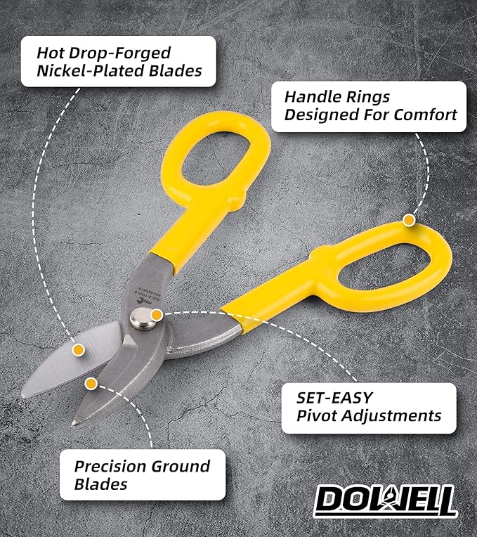 DOWELL 8??Tin Snips Metal Cutters with Flat Blade, with Comfortable Yellow Rubber Handle for DIY Handyman,Roofers, Mechanics, Homeowners