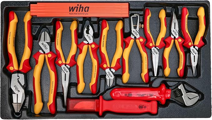 Wiha 32800 Insulated Tool Set with Screwdrivers, Nut Drivers, Pliers, Cutters, Ruler, Knife and Sockets in Rolling Tool Case, 10,000 Volt Tested and 1000 Volt Rated, 80-Piece Set