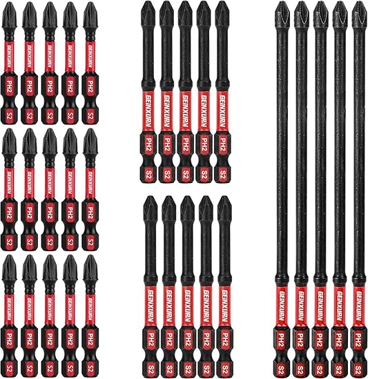 Impact Tough #2 Phillips Mixed 2/3/6 in. D2 Steel Long Extension Insert Driver Bits,30Pack 1/4 Inch Hex Shank Long Cross Magnetic PH2 Screwdriver Bits Set
