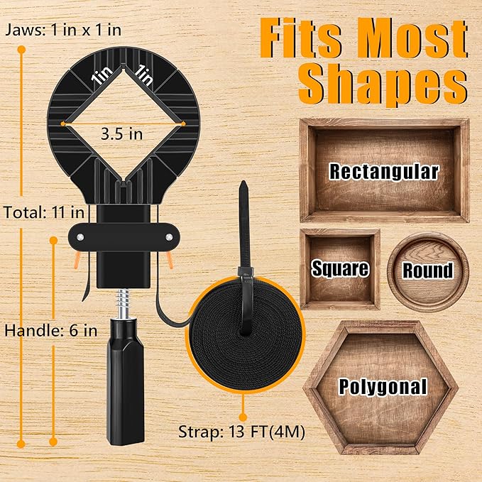 Feekoon 2 Packs 13 FT Belt Band Strap Clamps for Woodworking, Quick Release Band Clamps with 4 Corner Claws, Thick and Sturdy Belt Clamp, Adjustable Picture Frame Clamp Tool
