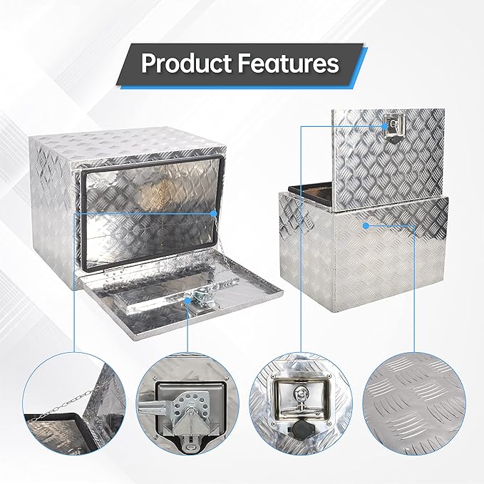 24 Inch Aluminum Underbody Truck Tool Box with T-Handle for Trucks, RV, ATV - Silver (24'' x 18'' x 17'')