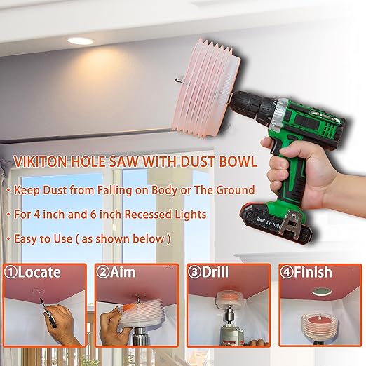 6-1/4 & 4-1/4 Hole Saw for Recessed Lights, 6.25 & 4.25 Inch Hole Cutter with Dust Bowl Catcher for 6 & 4 Inch Led Recessed Lighting and Wood Metal Drywall, Bi-Metal Construction
