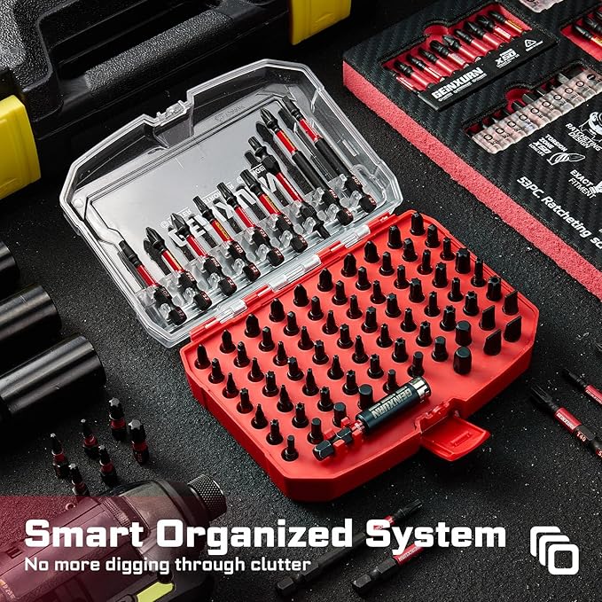 83Pieces Impact Screwdriver Bits Set, S2 Steel Magnetic Phillips/Slotted/Square/Torx/Hex Muliti Insert Power Bits Tips Set with Impact Bit Holder and Socket Adapter(Red Storage Box Case)