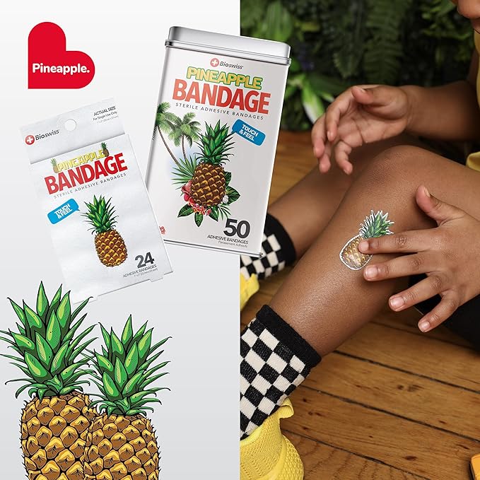 BioSwiss Bandages, Pineapple Shaped Self Adhesive Bandage Set, Latex Free, Sterile Wound Care, 50 Count