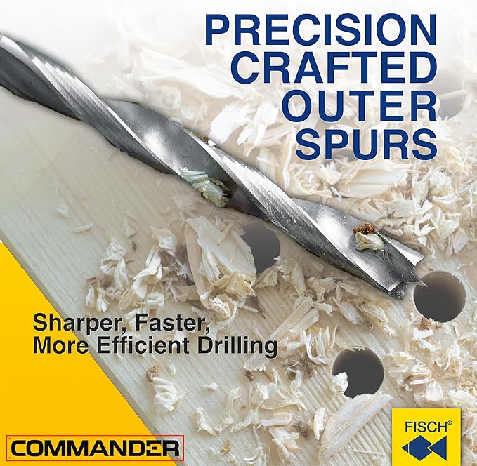 Fisch - 1200318 FSF-320791 Chrome Vanadium Brad Point Drill Bit Set, 7 Pcs. Set Includes 1/8 inch - 1/2 inch - in Blister Pack