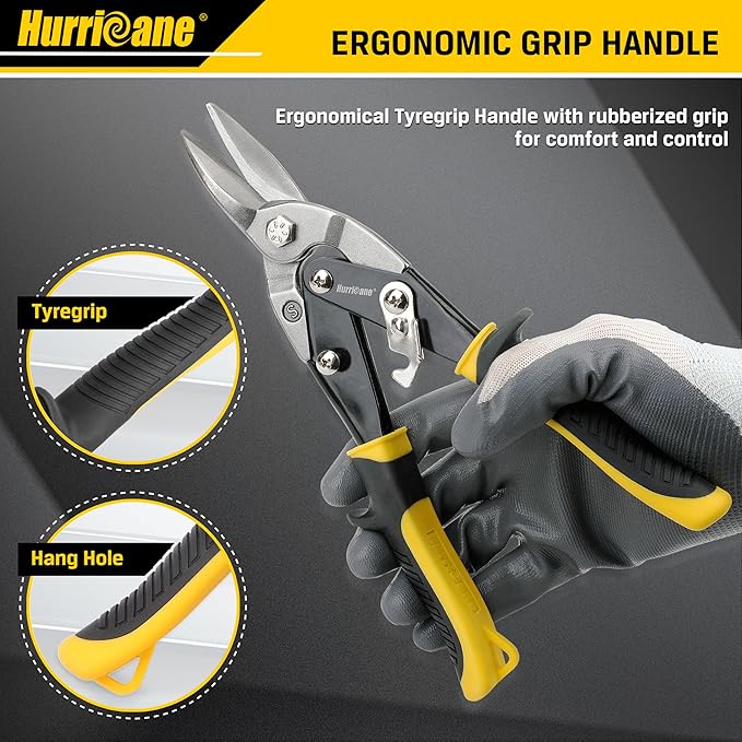 HURRICANE 10 Inch Aviation Tin Snips, Straight Cut Shears for Sheet Metal, Aluminum, Gutter & DIY Projects, Regular Straight Cutting Sheet Metal Cutter