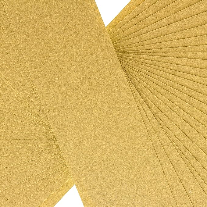Dura-Gold Premium 120 Grit Gold Pre-Cut PSA Longboard Sandpaper Sheets, Box of 20, 2-3/4" x 16-1/2" Self-Adhesive Stickyback Sandpaper for Automotive, Woodworking Air File Sander, Hand Sanding Block
