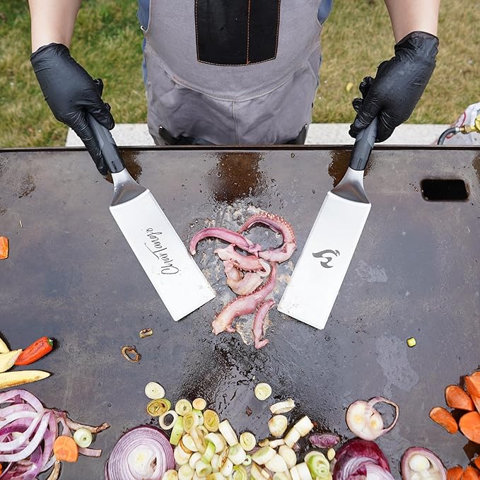 Blackstone Spatula Set 5-Piece ??Heavy-Duty Stainless Steel Griddle Tools for Blackstone/Camp Chef ??Extra Thick Spatulas & Scraper ??Commercial-Grade BBQ & Camping Cooking Kit