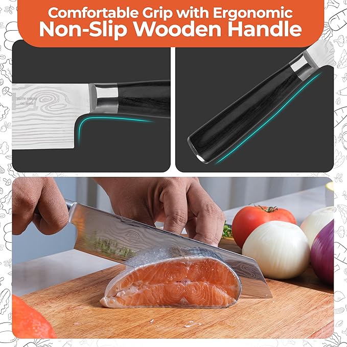 Gidli Chef Knife and Kitchen Shears Set ??Ultra Sharp 8??Chef Knife with Knife Sharpener + Heavy Duty Kitchen Scissors & Seafood Scissors ??Premium Stainless Steel Cooking Set ??Gift Ready