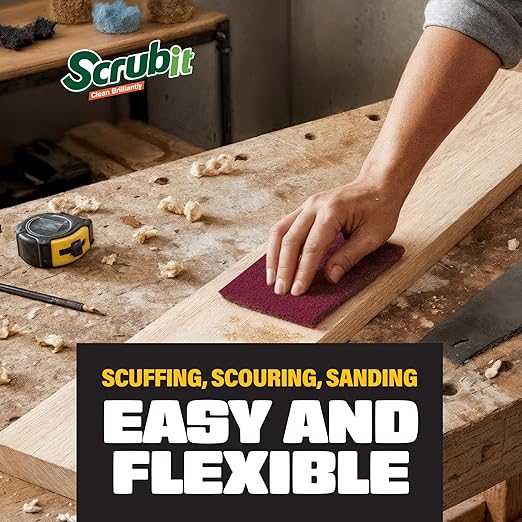 SCRUBIT 6 x 9 in. General Purpose Scuff Pads, Paint Primer Prep Adhesion Scratch Pads, Car & Woodworking Pads for Scuffing, Scouring & Sanding - Maroon (10)