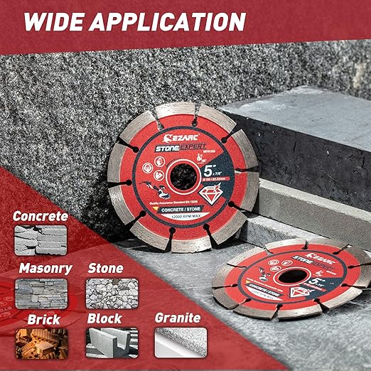 EZARC 5 inch Segmented Diamond Blade, Diamond Cutting Wheel for Angle Grinder Stone Master, 5" Stone Blade for Cutting Concrete Granite Masonry Brick, 7/8"-20mm-5/8 Arbor (2-Pack)