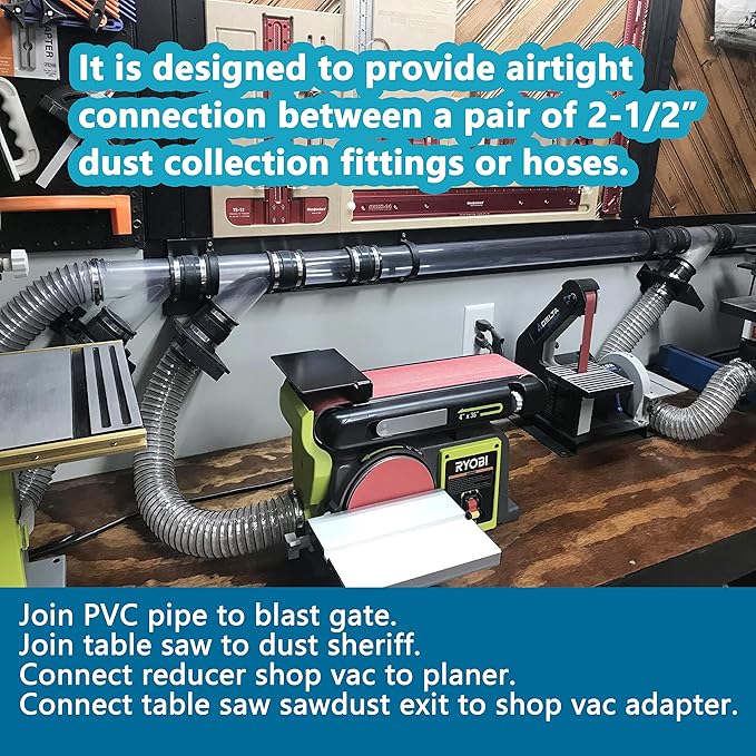 2 PCS 2.5 IN Dust Control Flex Hose Cuff 70148 Connector Ports Fit for 2-1/2??Dust Collection Hose with 4 Stainless Steel Clamps