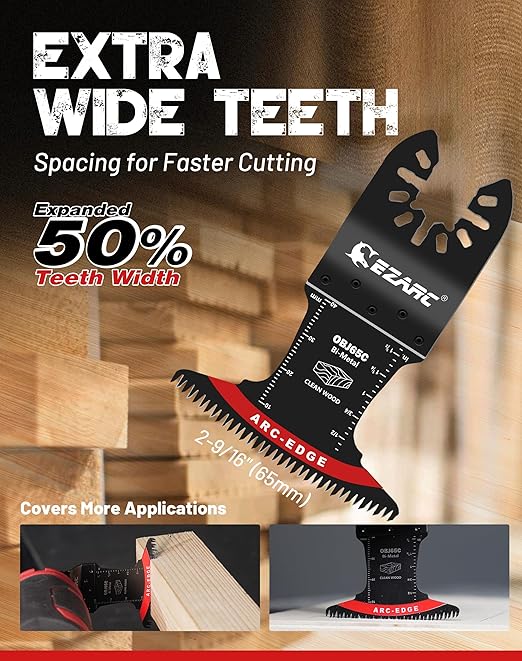 EZARC Bi-Metal Arc Edge Oscillating Tool Blade, 2-9/16" Extra-Wide Japanese Teeth Oscillating Saw Blades for Clean Cuts in Hard Wood & Plastic, Universal Fit Multitool Blades, 3-Pack