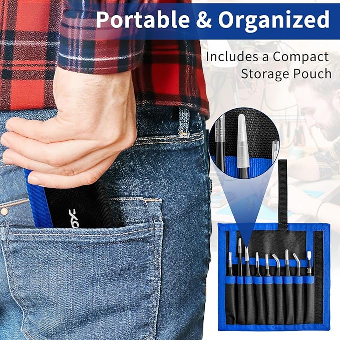 Precision Tweezers Set, XOOL 9 PCS ESD Tweezers Set, Anti-Static Stainless Steel Tweezers Kit, Multi-standard Stainless Steel Tweezers for Lab, Electronics, Jewelry and Detailed Work