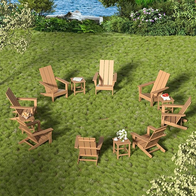 12 Pieces Adirondack Chair Set Outdoor Adirondack Chair Plastic HDPE All-Weather Adirondack Chairs Outdoor Fire Pit Chairs with Table for Deck Patio Garden（Brown）