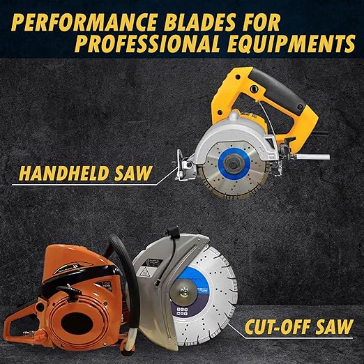 9" All Purpose Diamond Saw Blades for Hard/Reinforced Concrete, Asphalt, Granite, Terrazzo, Ductile Iron Piping, 2-5/8" Cutting Depth, 7/8"-5/8" Arbor