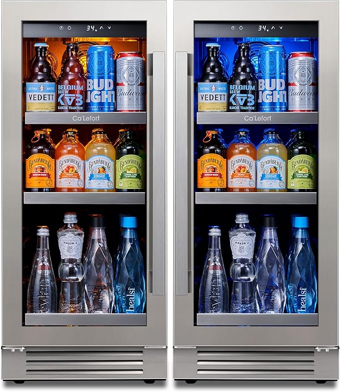 Ca'Lefort Beverage Refrigerator Cooler - 30 Inch 34-54째F Beverage Fridge Glass Door, Drink Fridge Glass Door 3 LED Beverage Cooler Built-in or Freestanding, Perfect for Home/Kitchen(6.0 Cu.ft)