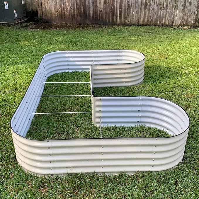 17" Tall U-Shape Raised Garden Bed Metal Raised Planter Bed for Vegetables Flowers Ground Planter Box, Standard Size, Olive Green