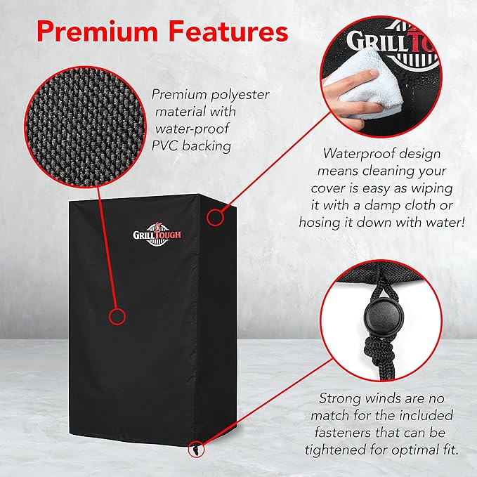 Heavy Duty Smoker Cover, 40 Inch ??Waterproof, Weather Resistant, UV & Fade Resistant with Adjustable Straps ??BBQ Cover for Flat Grill, Black