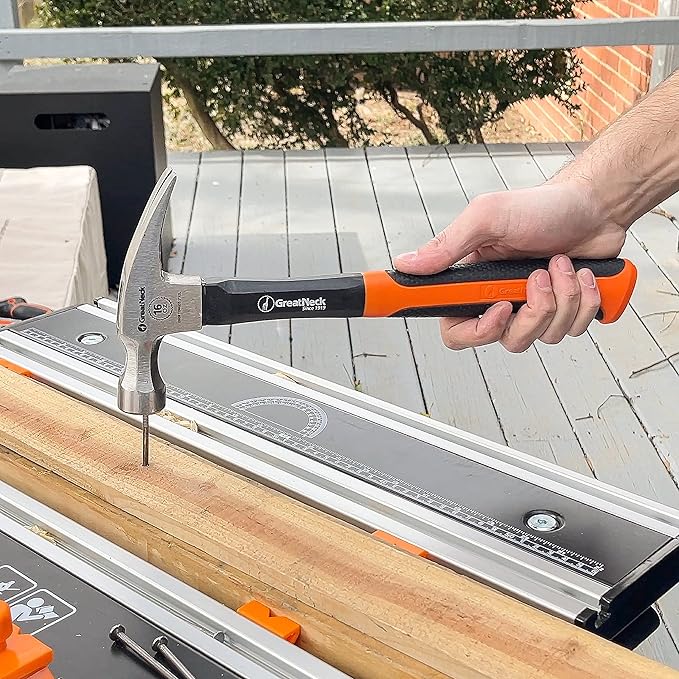 GreatNeck HG16S 16 Oz. Fiberglass Straight Claw Hammer, Carpenter & Contractor Tool for Framing, Building, & Ripping Nails, Durable Drop Forged Steel Hammer