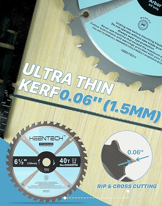 KEENTECH 6-1/2" Dia. by 5/8" Bore 40 Tooth General Purpose Circular Saw Blade 3-Pack, Tungsten Carbide Tipped, ATAF Grind