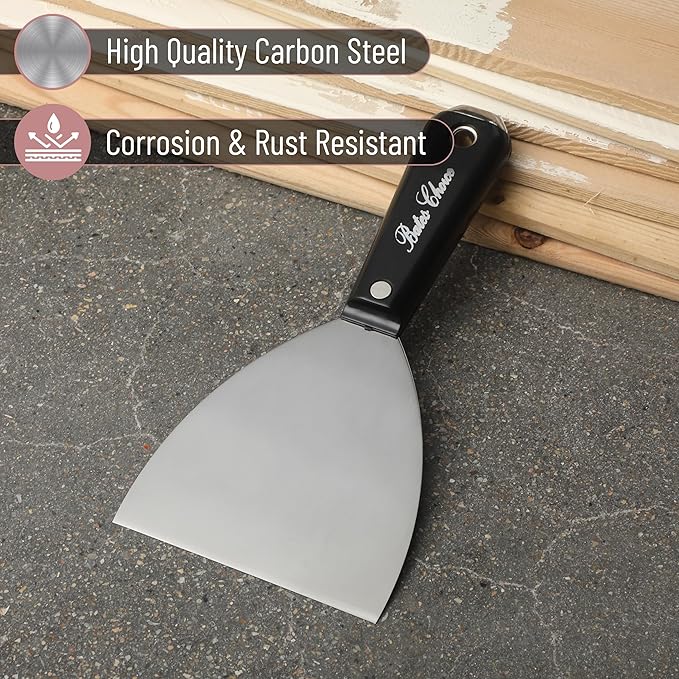 Bates 4-Inch Carbon Steel Putty Knife - Flexible Metal Scraper for Drywall, Spackle, and Paint - Wall Scraper Tool