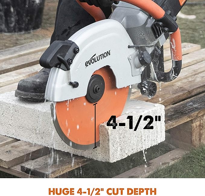 Evolution R12DCT 12 Inch Concrete Saw with Water Fed Dust Suppression (Aka Angle Grinder, Cut Off Saw, Masonry) Electric, No Gas, 4-1/2" Cut - Incl Premium Diamond Blade (Formerly R300DCT+)