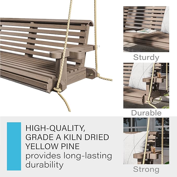 Porchgate Amish Heavy Duty 800 Lb Roll Comfort Treated Porch Swing W/Ropes (5 Foot, Warm Walnut Stain)