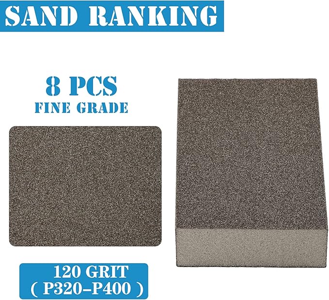 8Pcs 120 Grit Sanding Blocks, Jamiikury Fine Sanding Sponge Washable and Reusable, Wet Dry Sandpaper Sponge for Wood Metal FurniturePaint and Drywall