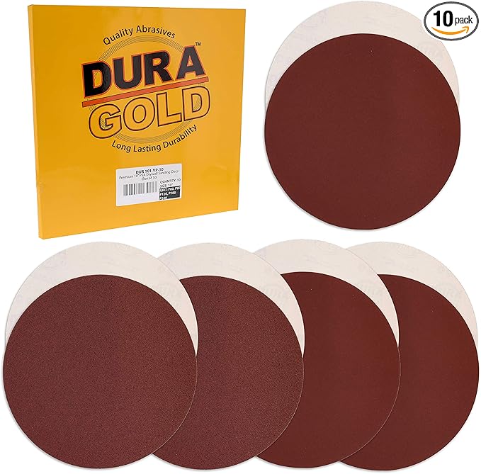 Dura-Gold Premium 10" Sanding Discs Variety Pack Box - 60, 80, 120, 180, 240 Grit (2 Discs Each, 10 Total) - Sandpaper Discs with PSA Self Adhesive - Drywall, Floor, Woodworking, Auto For Power Sander