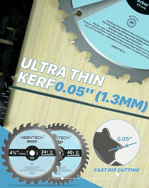 KEENTECH 4-1/2" Dia. by 3/8" Bore 24T Fast Cutting & 40T Fine Finish Circular Saw Blade Set for Compact Circular Saws, Tungsten Carbide Tipped, ATAF Grind