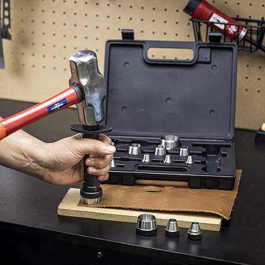 NEIKO 02604A Hole Punch Set | SAE & Metric, 3/16????1-3/8??& 5 ??35mm | 14 Piece Sharp Hollow Hole Punch Kit, Gasket Cutting Puncher, Foam Cutter, & Leather Hole Punches | 6??Interchangeable