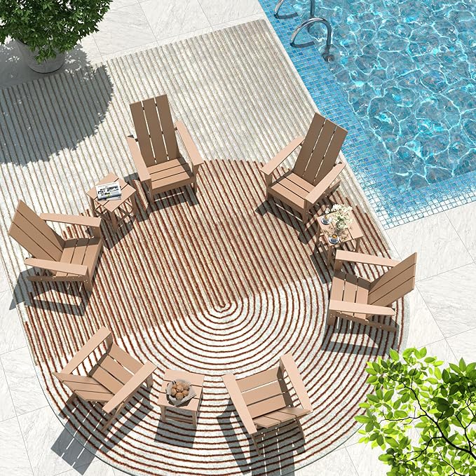 9 Pieces Adirondack Chair Set Outdoor Adirondack Chair Plastic HDPE All-Weather Adirondack Chairs Outdoor Fire Pit Chairs with Table for Deck Patio Garden（Brown）