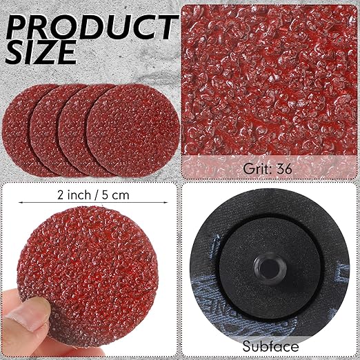 300 Pcs 2 Inch Sanding Discs 36 Grit Roll Lock Die Grinder Sanding Disc Quick Change Disc Accessories for Surface Prep Strip Grind Polish Finish Burr Rust Paint Removal