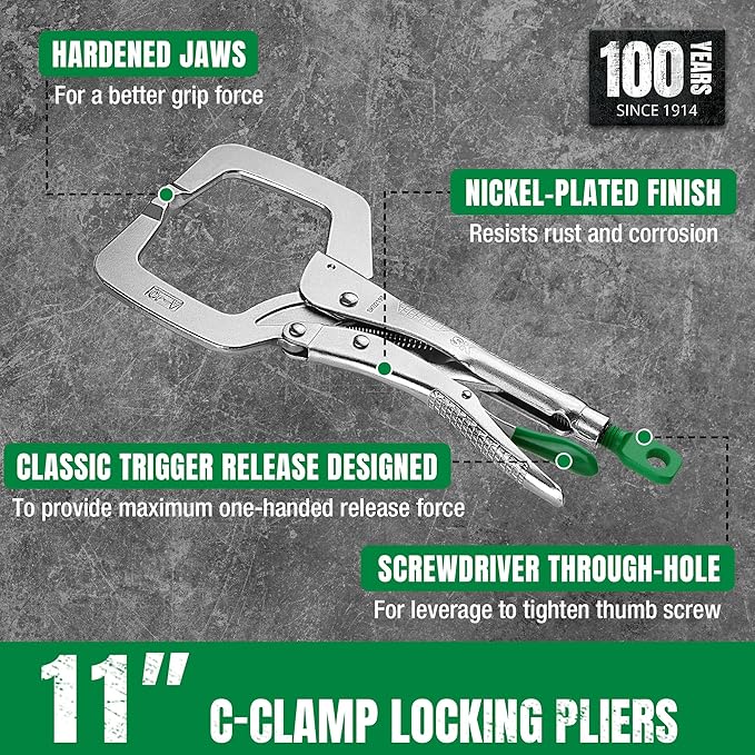 SK 11" C-clamp Locking Pliers with Regular Jaws, Premium CR-V Construction, Ergonomic Anti-slip Handle
