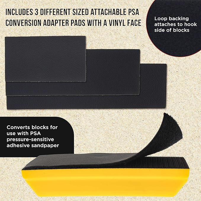 Dura-Gold Pro Series Classic Rectangle Hand Sanding Block Kit with 3 Blocks, 5", 7-3/4" and 10" Set, Hook & Loop Backing and PSA Sandpaper Conversion Adapter Pad - Auto Paint Prep Sand Woodworking