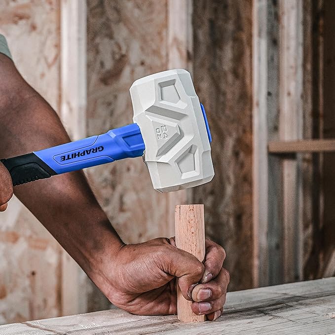 Real Steel Rubber Mallet Hammer 24 OZ White Rubber Hammer with Solid Head, Double-faced Mallets for Flooring, Woodworking, Camping, Automotive 0320