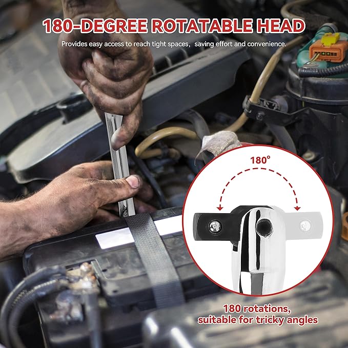 10 Piece Breaker Bar Set, 3/8" , 1/2" and 1/4" Drive, 180째 Rotatable Head, 6'', 10'', 15'' Length, 3 Extension Bars, Organizer Case