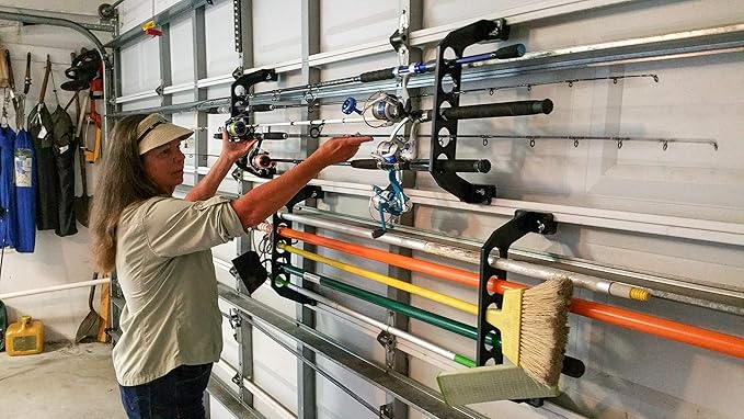 Cobra Storage Garage Door Storage Rack - 21" Black ABS Plastic Fishing Rod Holder - Ultimate Garage Organization for Fishing Gear and Equipment, Saltwater Fishing Gear