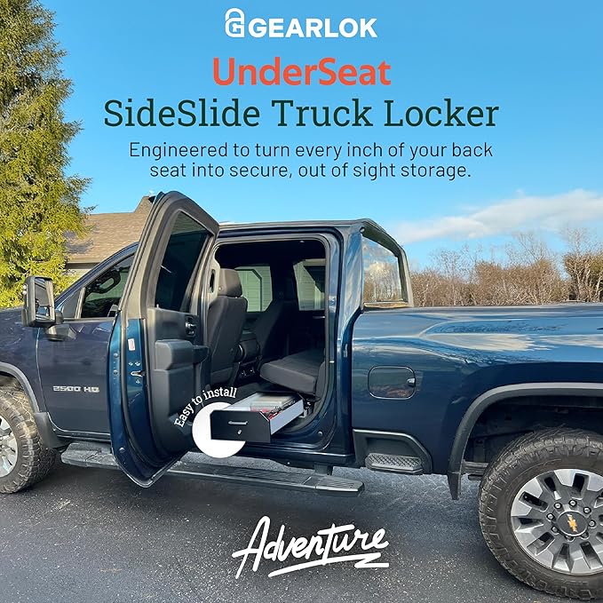 GearLok UnderSeat Truck Locker ??Secure Under Seat Storage for Chevy/GMC Crew Cab Trucks ??Lockable Truck Organizers and Storage for Tools, Ammo and Equipment (Fits 40"x13"x4" Interior)